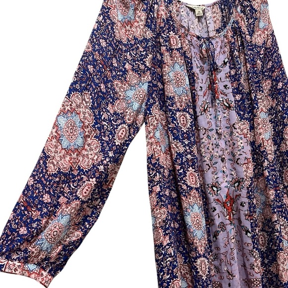 Lucky Brand 1X Plus Size Bollywood Bohemian Floral Long Sleeve Tassel Blouse Y9 - Picture 3 of 8